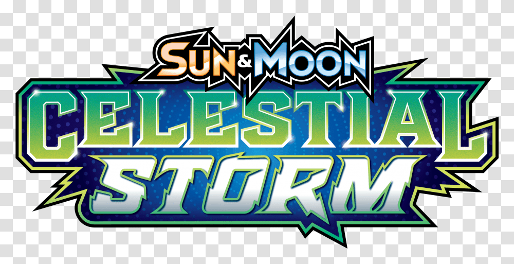 Pokmon Tcg Sun & Moon Celestial Storm Out Now Get Sun And Moon Celestial Storm Logo, Text, Food, Meal, Lighting Transparent Png