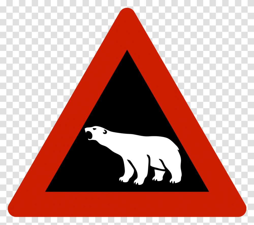 Polar Bear Road Sign, Triangle, Mammal, Animal Transparent Png
