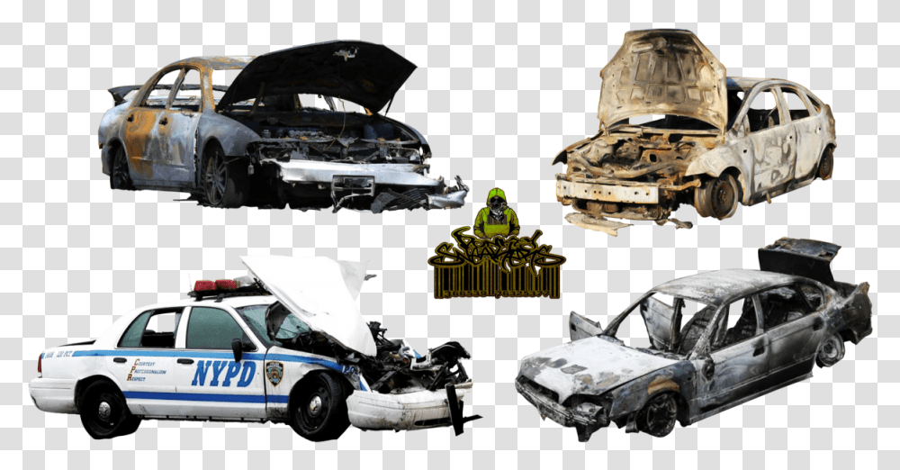 Police Car Clipart Damaged Police Car, Vehicle, Transportation, Helmet, Tire Transparent Png