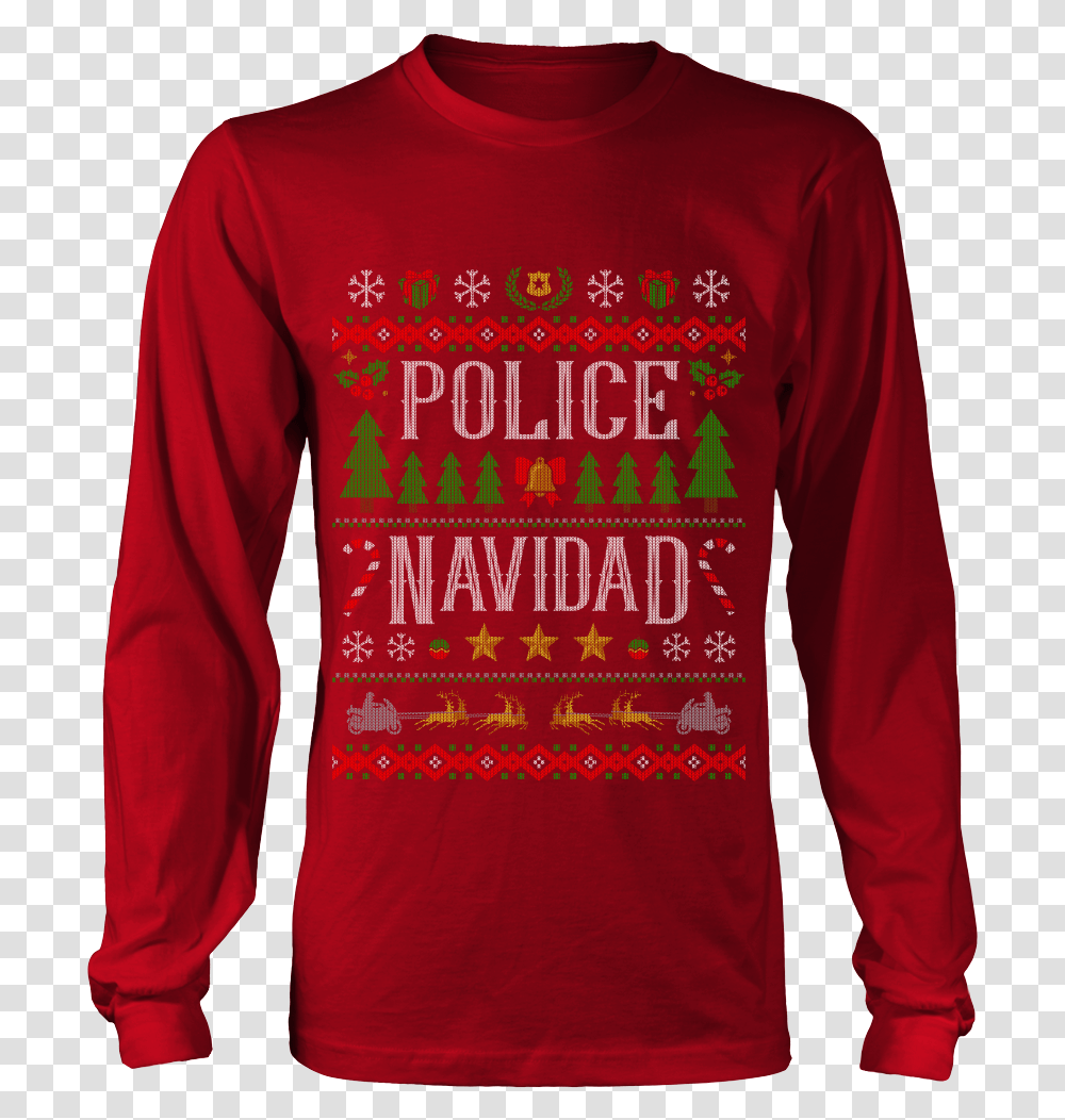 Police Navidad Ugly Christmas Shirts And Sweaters Long Sleeved T Shirt, Apparel, Sweatshirt, Person Transparent Png