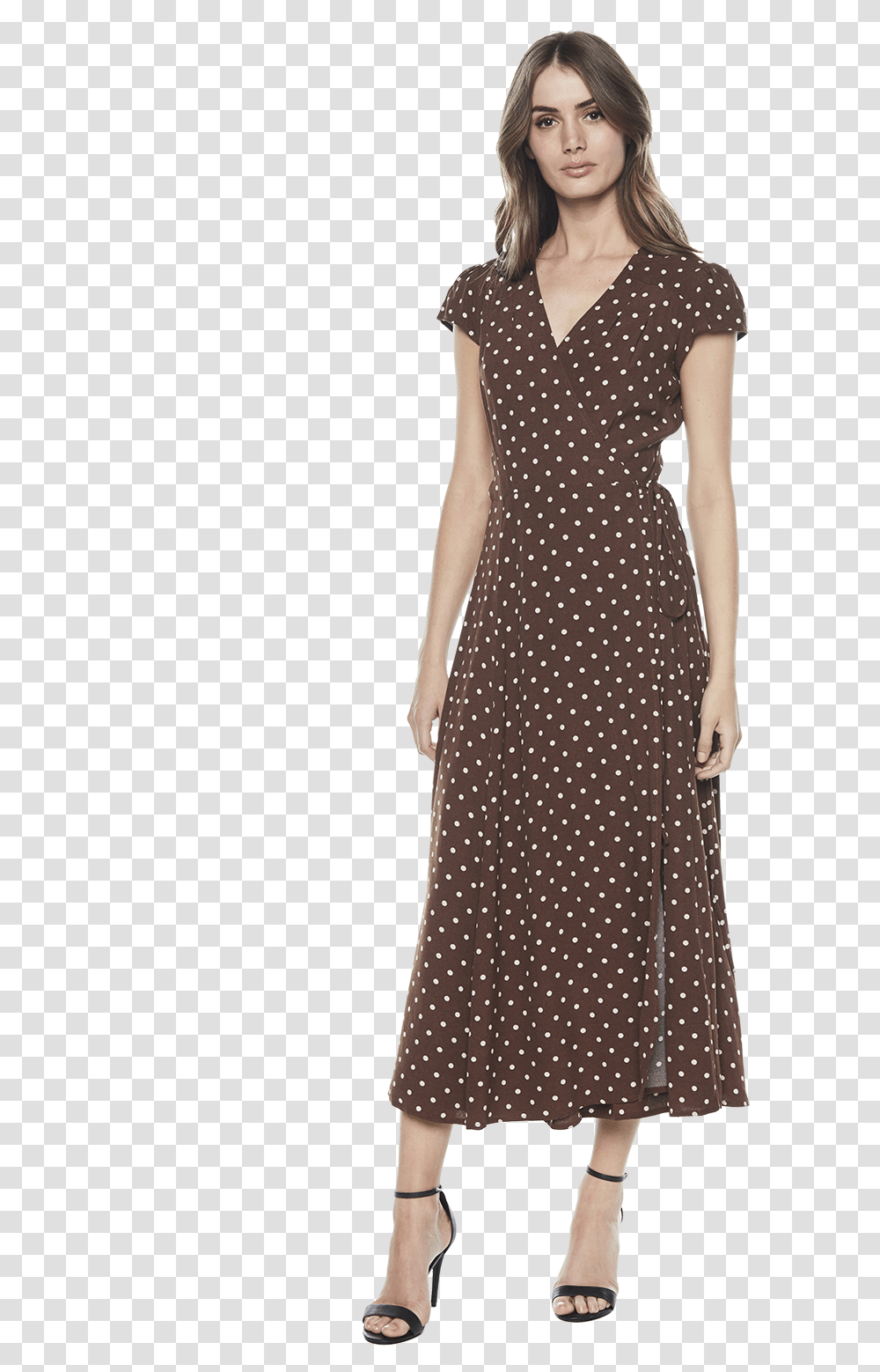 Polka Dot Wrap Dress In Colour Brunette, Apparel, Texture, Person Transparent Png