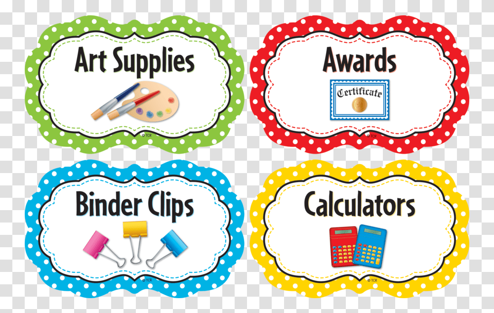 Polka Dots Classroom Supply Labels Image Art Supplies Clipart Label, Food, Sticker, Pattern Transparent Png