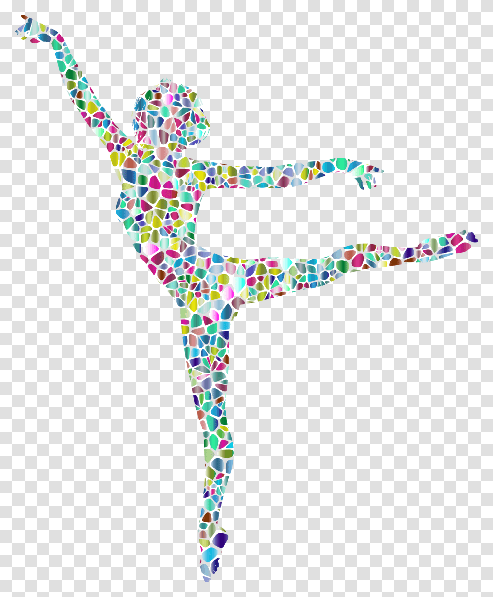 Polychromatic Tiled Lithe Dancing Woman Dancer Silhouette Background, Cross, Light, Leisure Activities, Dance Pose Transparent Png