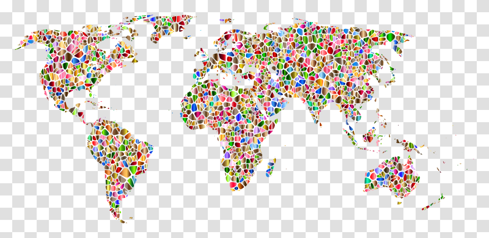 Polychromatic Tiled World Map No Background Icons Background World Map, Pattern, Collage Transparent Png
