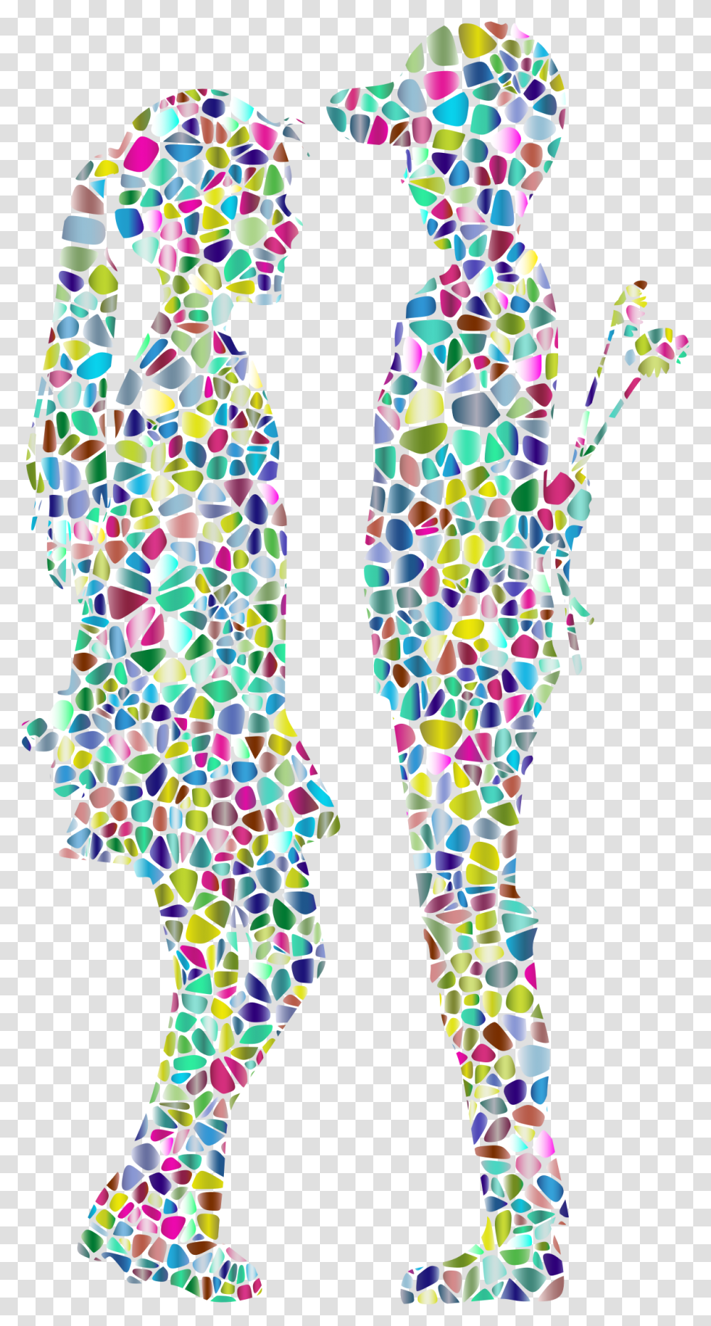 Polyprismatic Tiled Boy Giving Flowers To Girl Silhouette Silhouette With A Boy And Girl, Label, Water Transparent Png