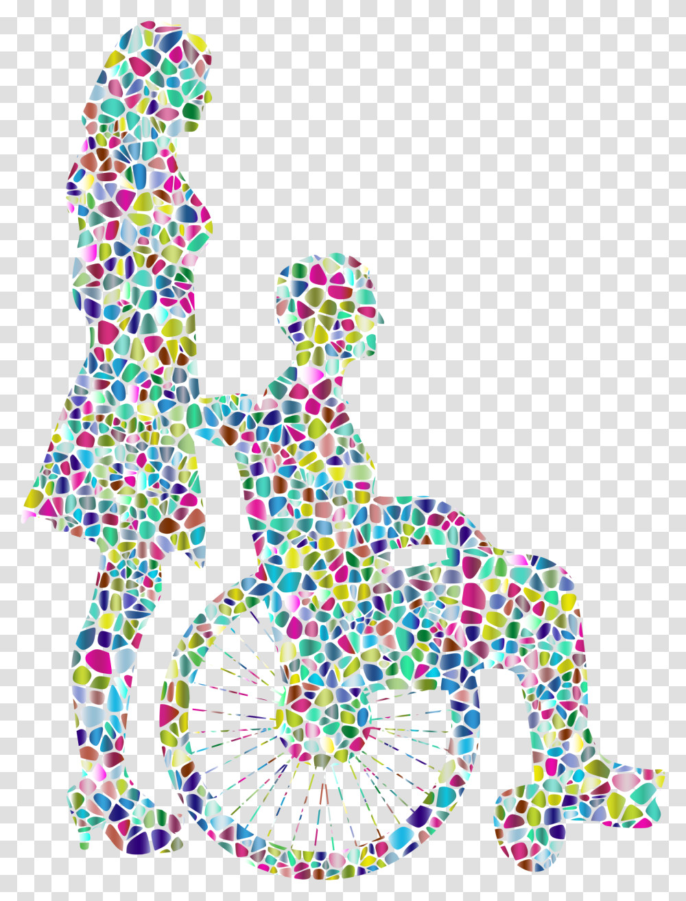Polyprismatic Tiled Woman Pushing Man In Wheelchair, Doodle, Drawing Transparent Png