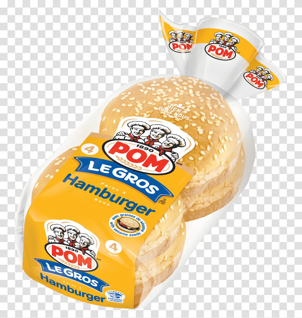 Pom Le Gros Sesame Hamburger Buns 4 Pack, Food, Snack, Ketchup, Bread Transparent Png