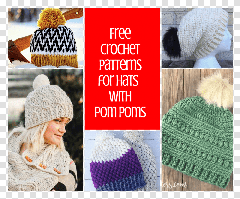 Pom Pom Crochet Hat Pattern Free, Apparel, Bonnet, Person Transparent Png