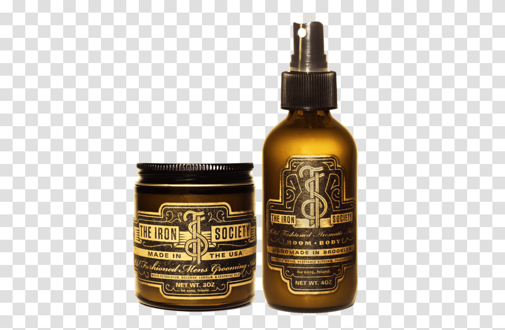 Pomade And Body Spray Pair Iron Society Pomade, Bottle, Cosmetics, Beer, Alcohol Transparent Png