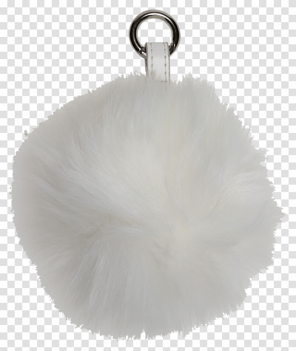 Pompom Charm With Strap And O Ring Lock White Strop White Fake Fur D11 Cm Fur White Circle, Cotton Transparent Png