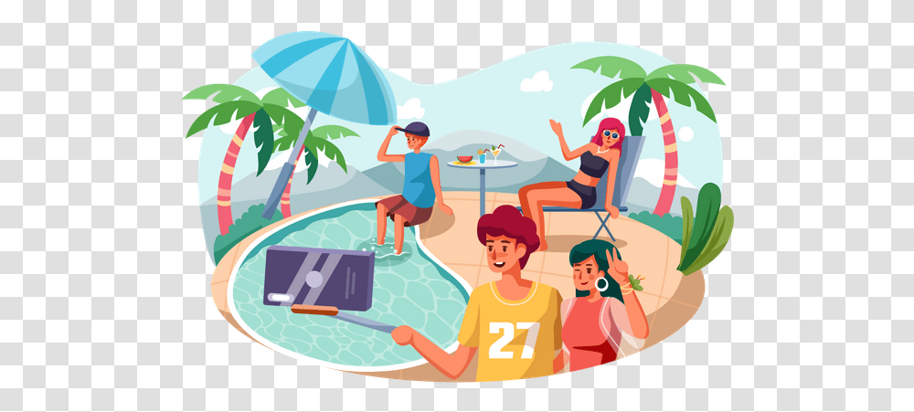 Pool Party Illustration Outdoor Furniture, Person, People, Vacation, Tourist Transparent Png