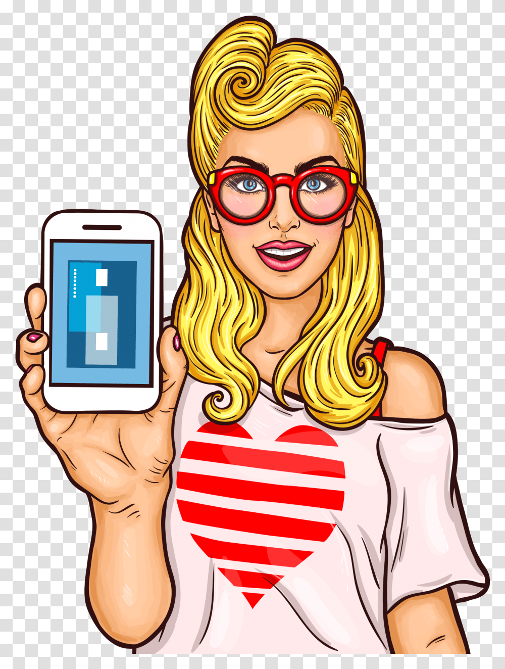 Pop Art Girl Clipart Download Pop Art Girl, Electronics, Phone, Person, Mobile Phone Transparent Png