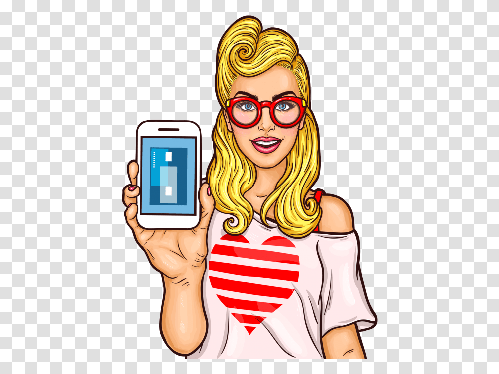 Pop Art Girl With Mobile Free Pop Art Girl, Electronics, Person, Human, Phone Transparent Png