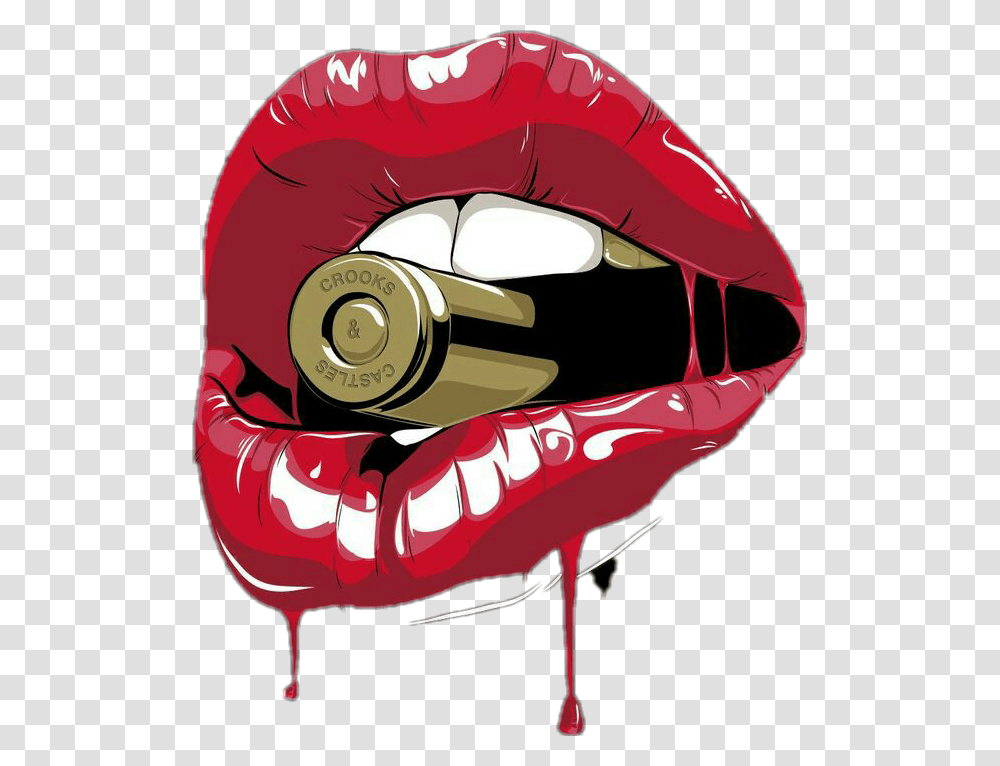 Pop Art Lips With Bullet, Helmet, Apparel, Teeth Transparent Png