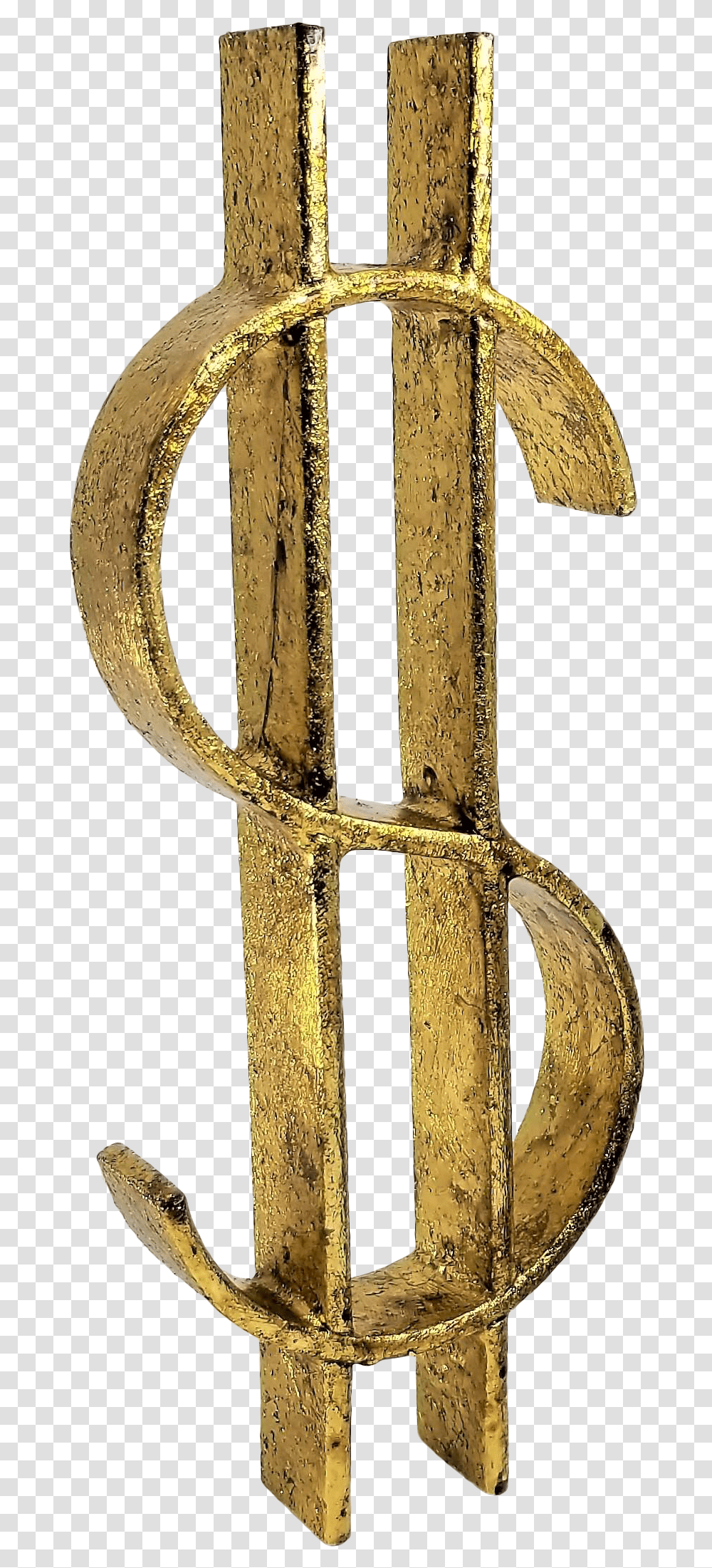 Pop Art Sculpture Of A Gold Dollar Sign Belt, Cross, Symbol, Cutlery, Weapon Transparent Png