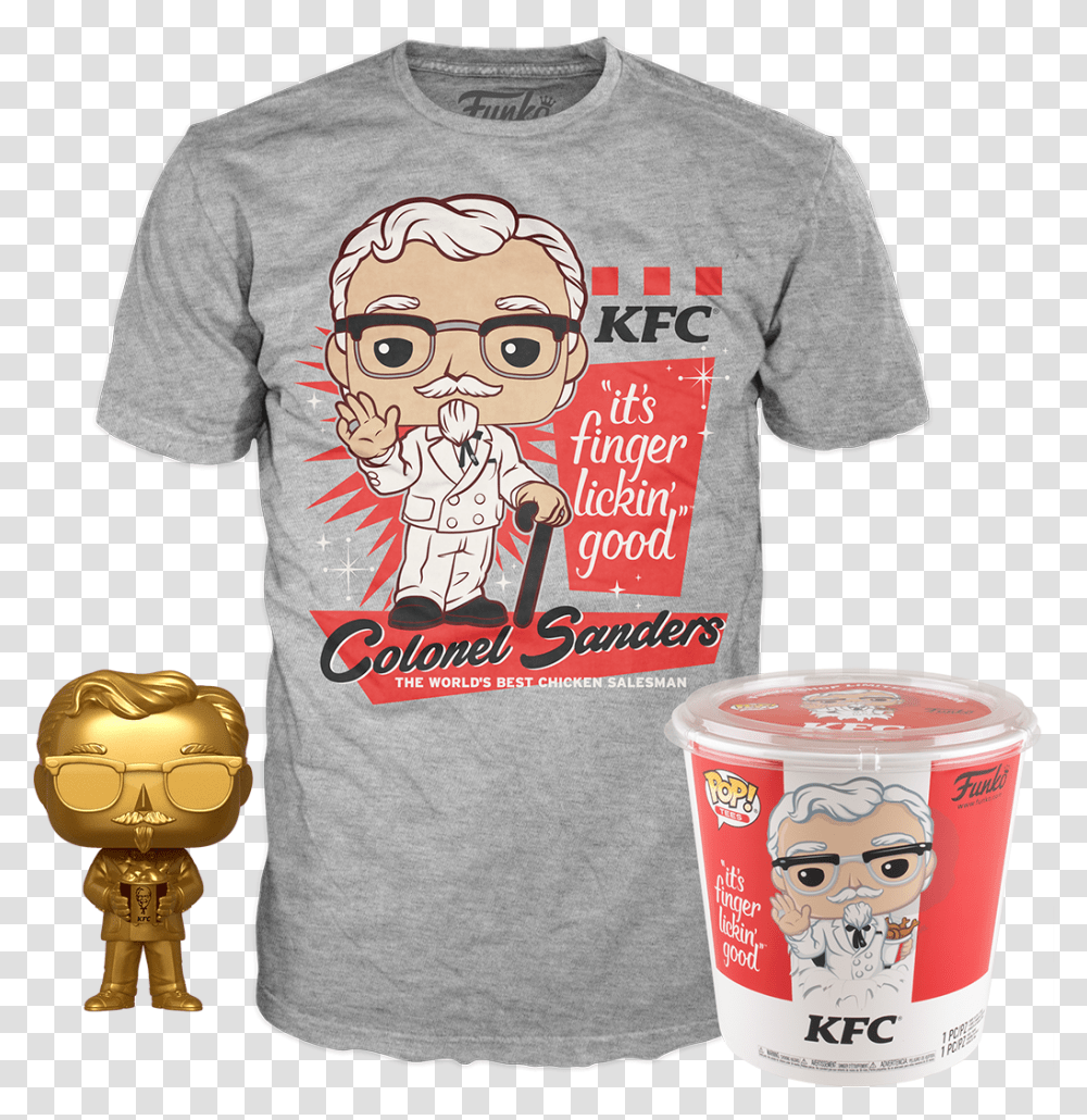 Pop Icons Kfc - Gold Colonel Sanders Tee Funko Shop Colonel Sanders Gold Funko Pop, Clothing, Apparel, T-Shirt, Person Transparent Png