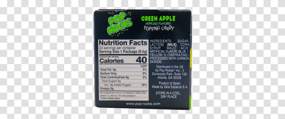 Pop Rocks Green Apple 24 Units Nutrition Facts Label, Adapter, Menu, Text, Electrical Device Transparent Png