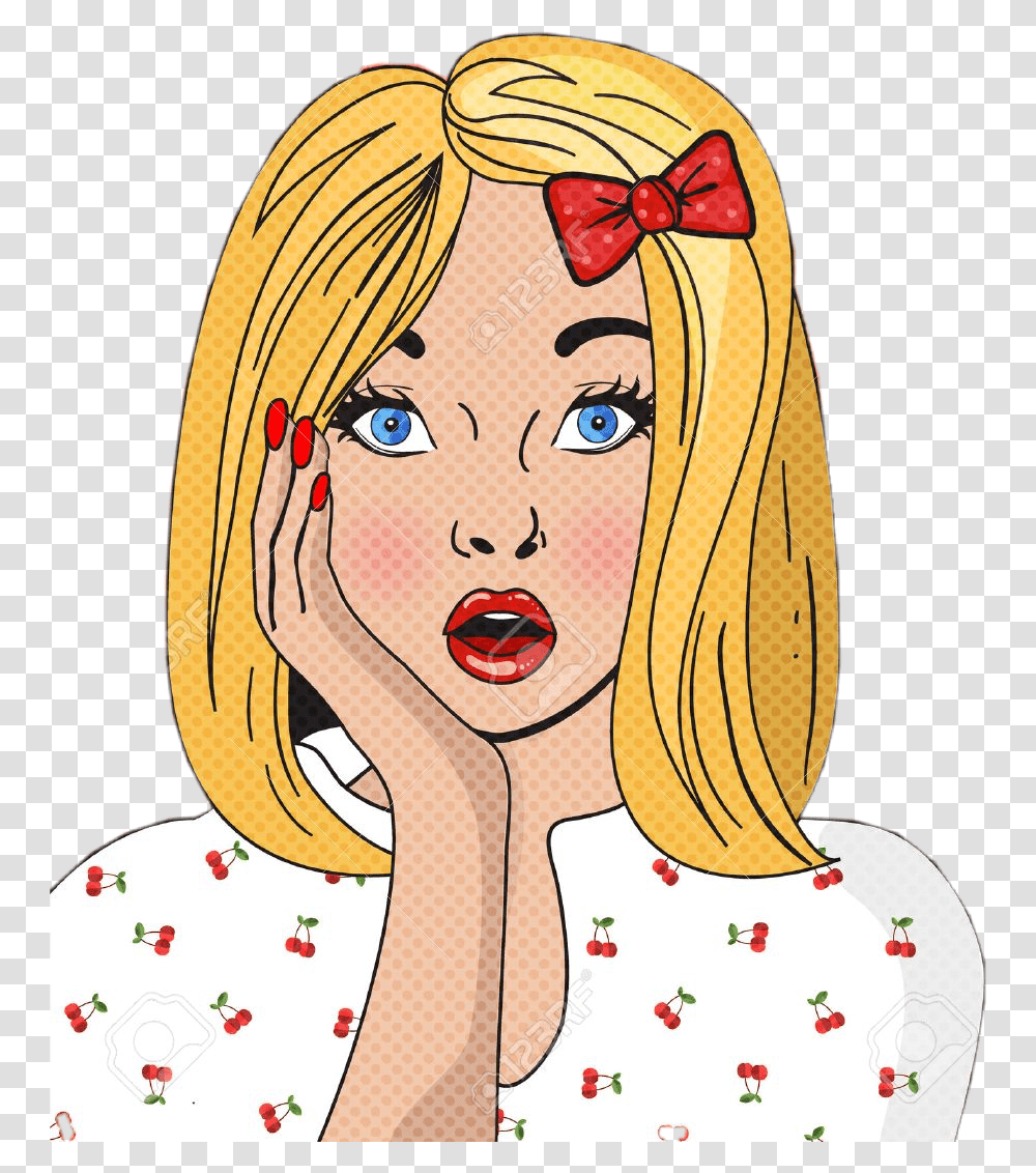 Popart Woman Suprised Freetoedit Pop Art Girl White Background, Drawing, Doodle, Face, Bird Transparent Png