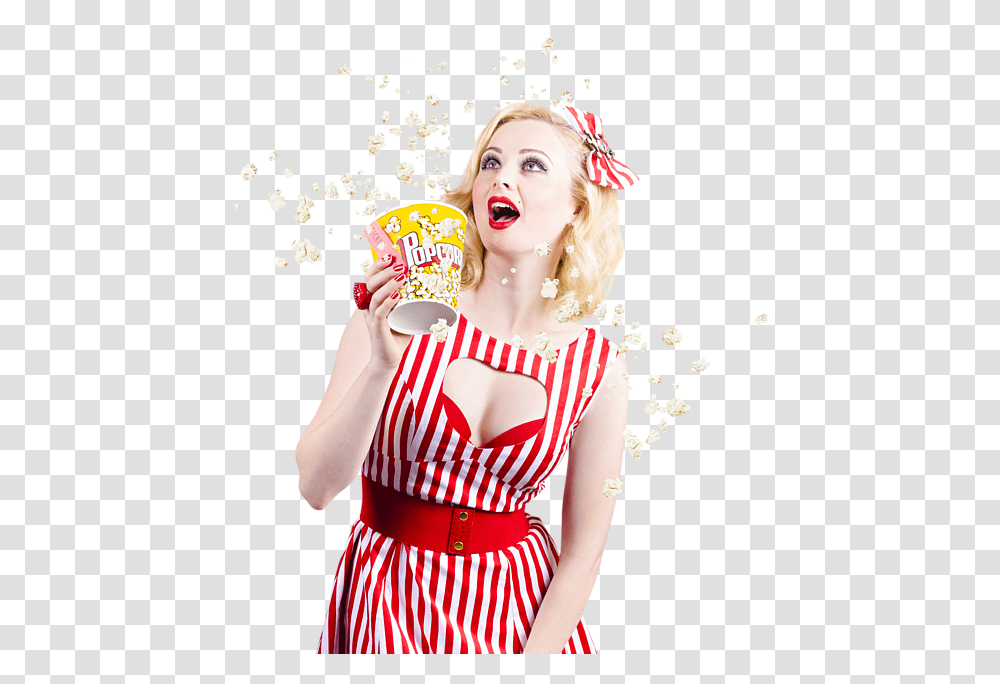 Popcorn, Person, Sweets, Food, Skirt Transparent Png