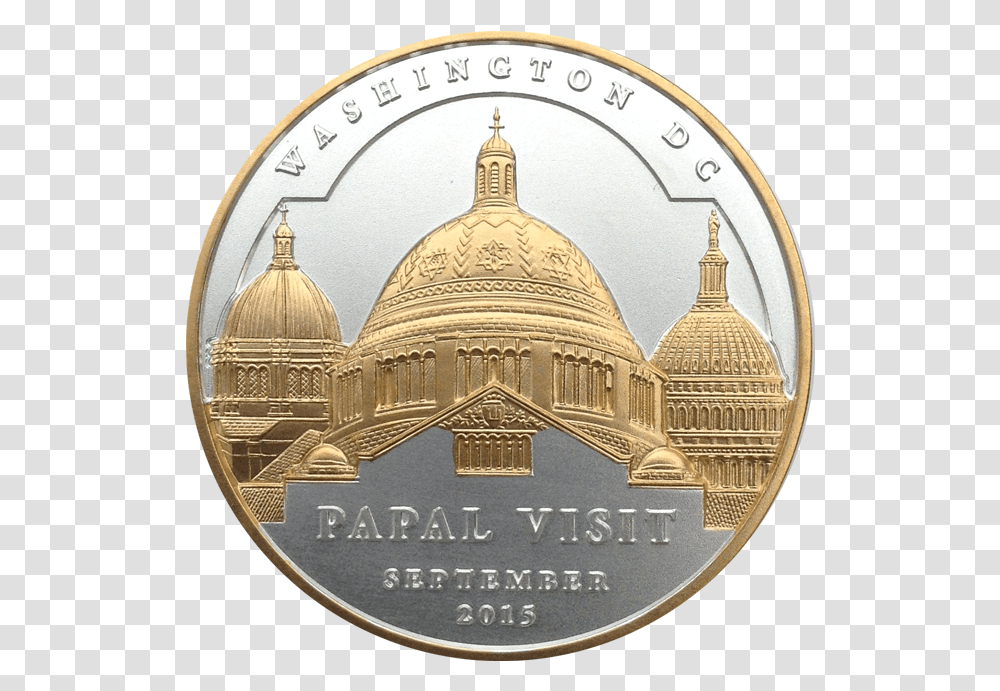 Pope Francis 2 Oz Silver Medal With 24k Gold Embellishment Coin, Money, Nickel, Clock Tower, Architecture Transparent Png