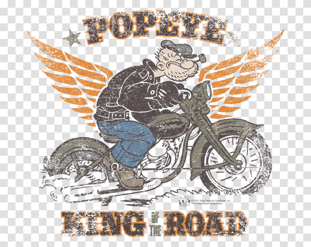 Popeye King Of The Road Men's Heather T ShirtClass Postage Stamp, Motorcycle, Transportation, Wheel, Poster Transparent Png