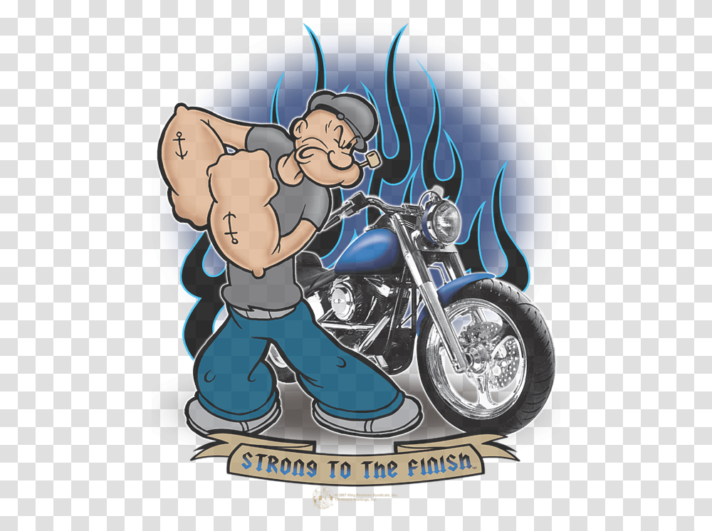 Popeye Motorcycle T Shirt, Vehicle, Transportation, Machine, Spoke Transparent Png