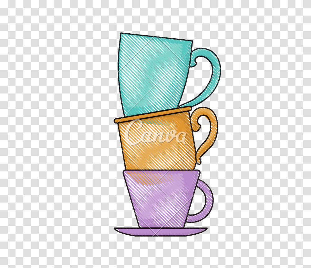 Porcelain Cup Stack Colored Crayon Silhouette, Coffee Cup, Lamp, Saucer, Pottery Transparent Png