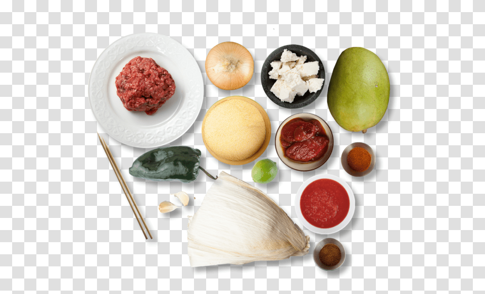 Pork Tamales With Smoked Chili Sauce And Mango Steak Tartare, Plant, Food, Egg, Fruit Transparent Png