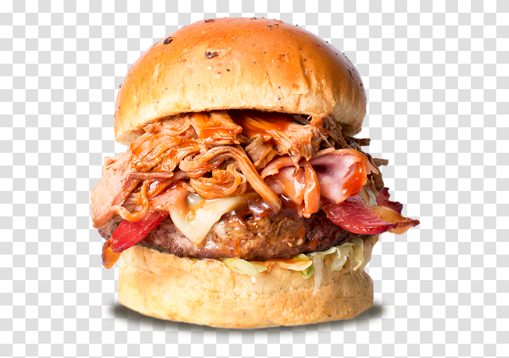Porky Pig Burger Beef And Pulled Pork Burger, Food Transparent Png