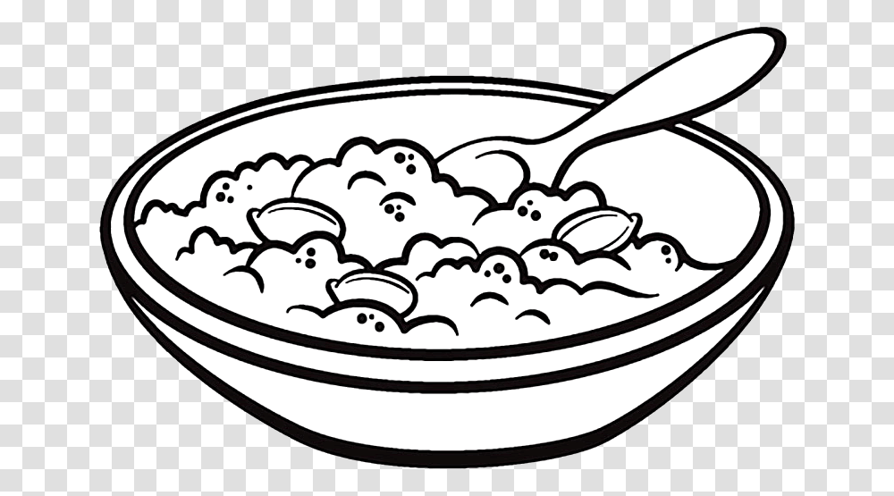 Porridge Oatmeal Food Bowl Clipart Black And White, Cutlery, Plant, Dish, Spoon Transparent Png