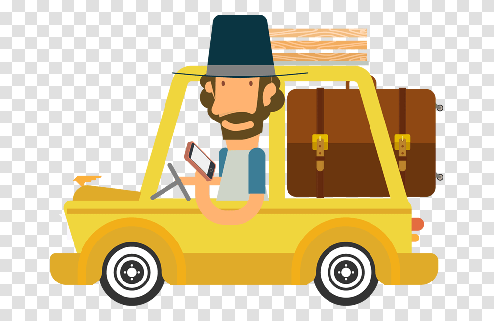 Portfolio Categories Designshop Cartoon Car Trip Clipart, Vehicle, Transportation, Hat Transparent Png