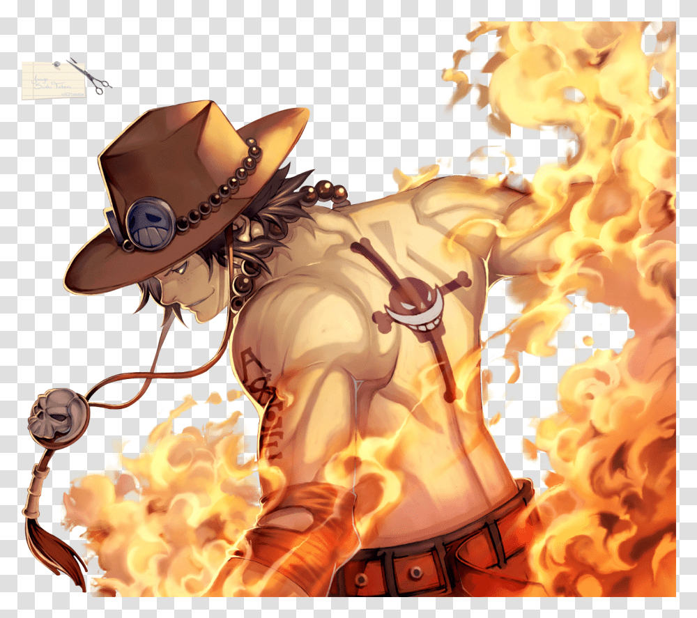 Portgas D Ace One Piece Ace, Apparel, Cowboy Hat, Fire Transparent Png
