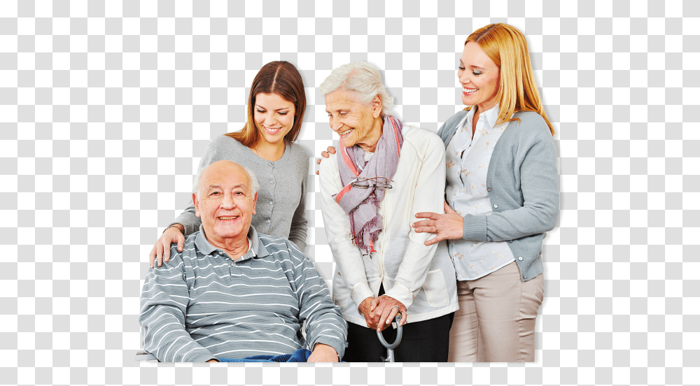 Portrait Of A Happy Old Couple With Their Caregivers Caregiver, Person, Human, People, Senior Citizen Transparent Png