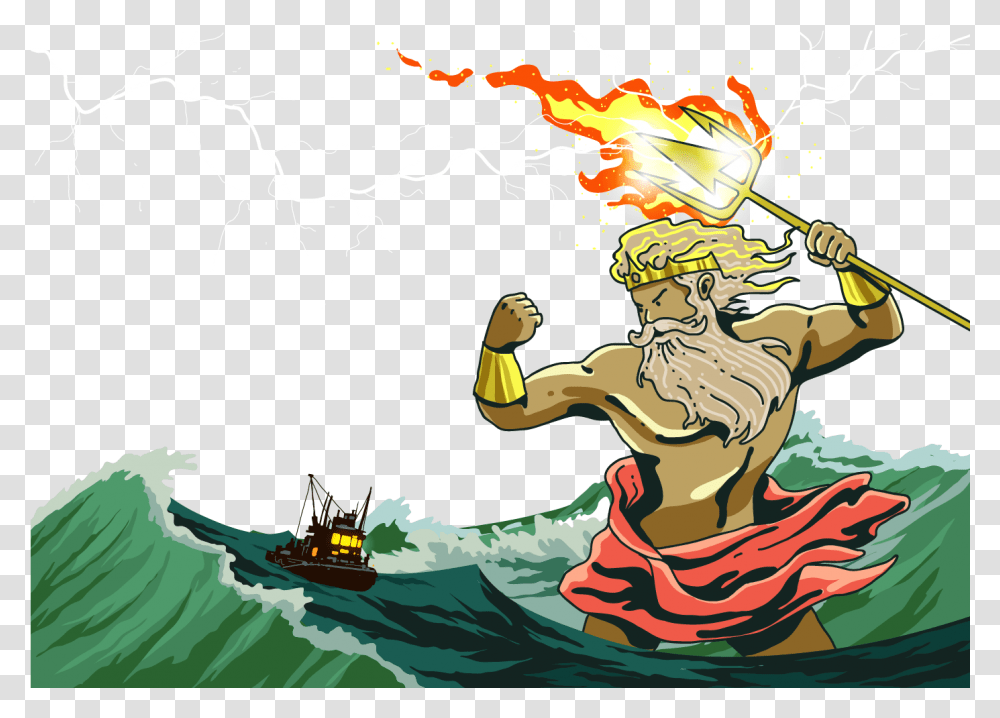 Poseidon Zeus Poseidon Attacking Ship, Nature, Boat, Outdoors, Sea Transparent Png