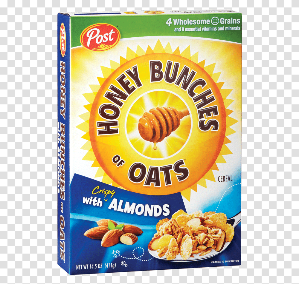 Post Cereal Honey Bunches Of Almond Post Cereal, Food, Snack, Advertisement, Label Transparent Png