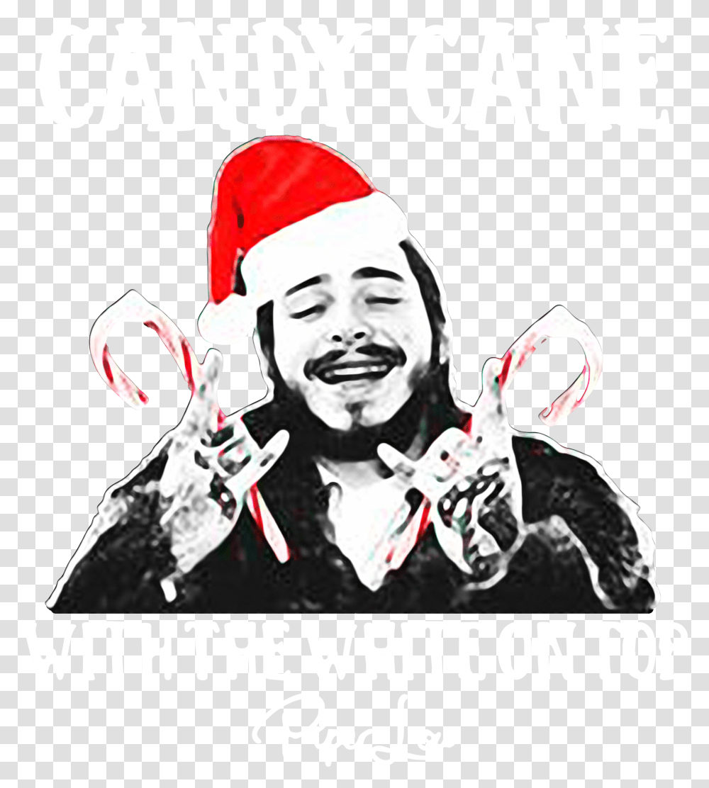 Post Malone Candy Cane With The White Post Malone Merry Christmas, Person, Advertisement, Poster, Flyer Transparent Png