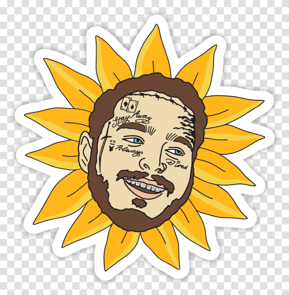 Post Malone Sunflower Clipart Cartoon Post Malone, Label, Text, Outdoors, Nature Transparent Png
