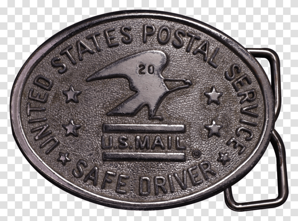 Post Office Usps Us Mail 20 Year Safe Driver Employee Belt Buckle, Coin, Money, Clock Tower, Architecture Transparent Png