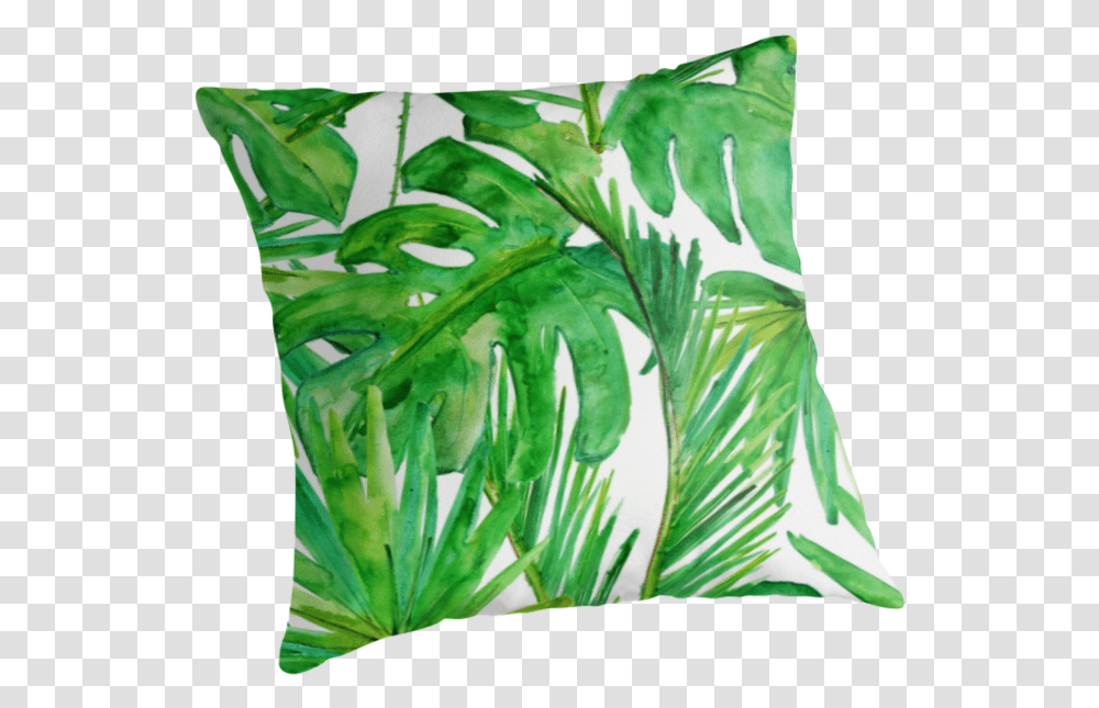 Poster Decoration Decor Green Leaves Tropical, Pillow, Cushion, Plant, Vase Transparent Png