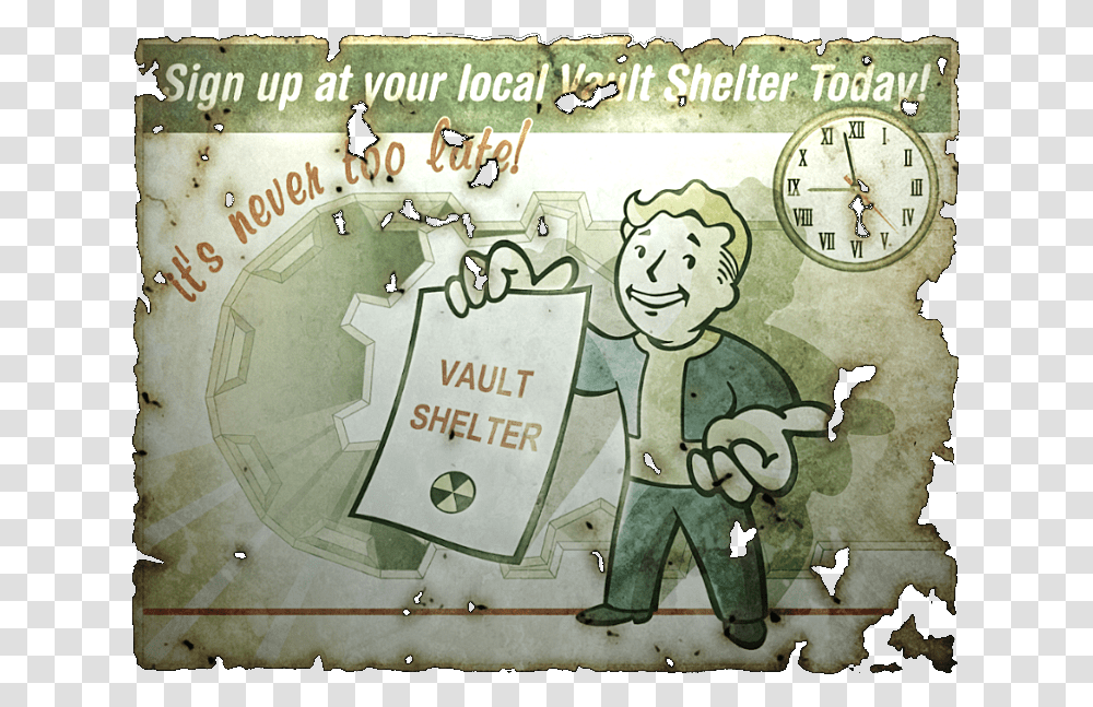 Poster Fallout Vault Tec, Clock Tower, Label, Person Transparent Png