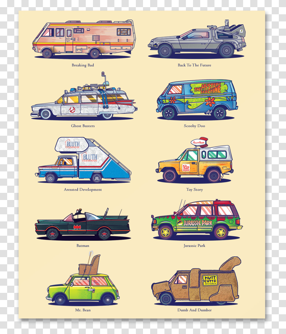 Poster Famous Cars From Movies, Vehicle, Transportation, Automobile, Bus Transparent Png