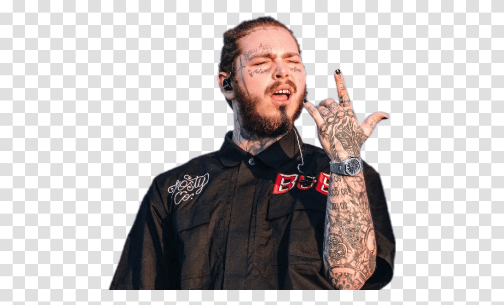 Postmalone Hiphop Post Malone Face Tattoo, Skin, Person, Finger, Hand Transparent Png