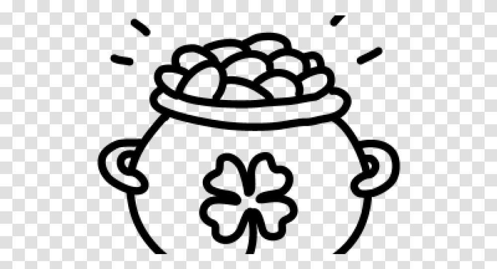Pot Of Gold Outline Leprechaun And Clover Clipart Black And White, Gray, World Of Warcraft Transparent Png
