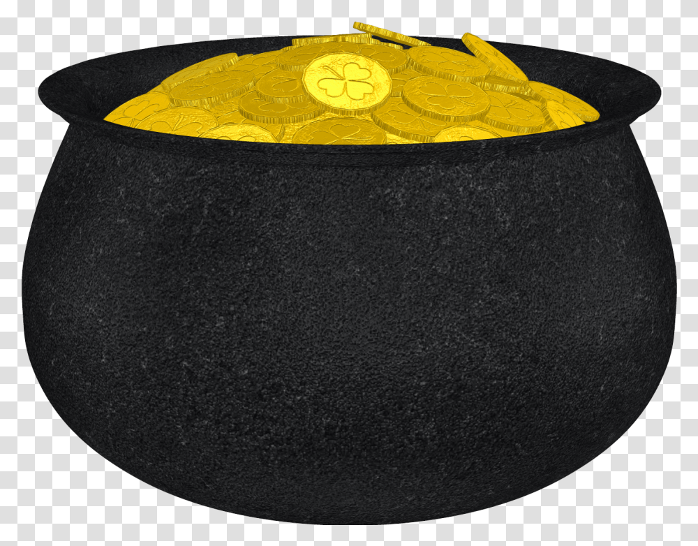 Pot Of Gold With Shamrock And Coins Picture Cartoon Pot Of Gold, Rug, Clothing, Apparel, Tarmac Transparent Png