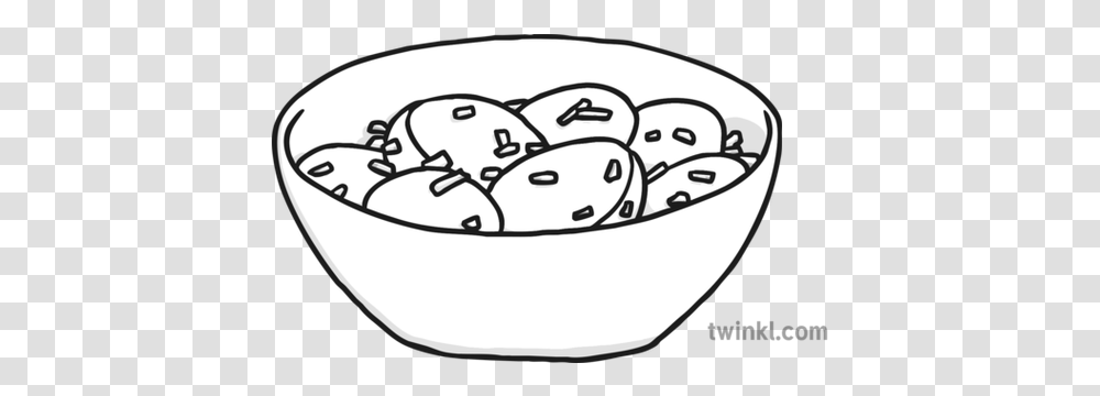 Potato Salad Black And White Line Art, Bowl, Dish, Meal, Food Transparent Png