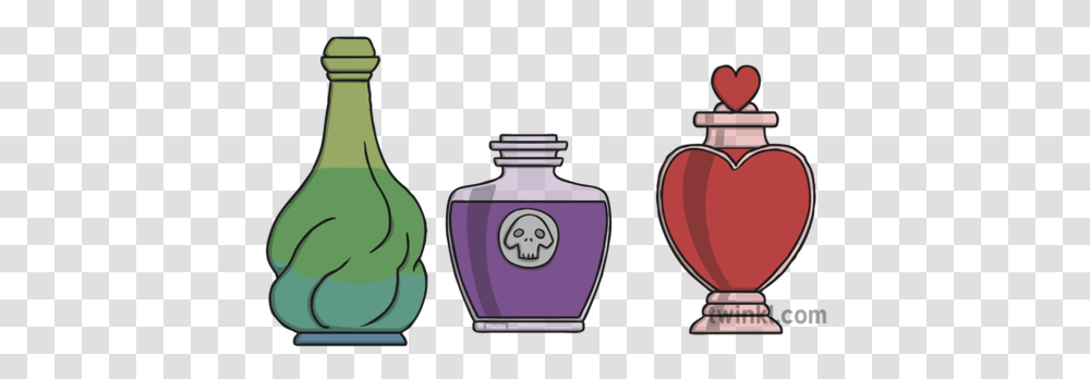 Potions X 3 Illustration Twinkl Barware, Bottle, Perfume, Cosmetics, Glass Transparent Png