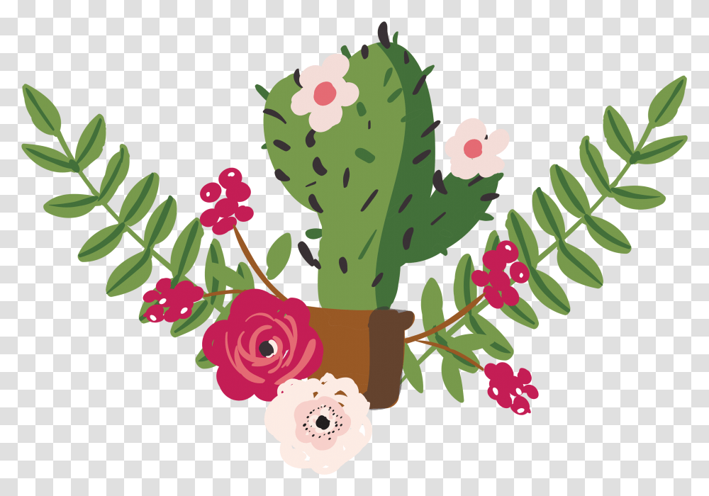 Potted Flowers Flowers And Cactus Drawing, Plant, Blossom Transparent Png