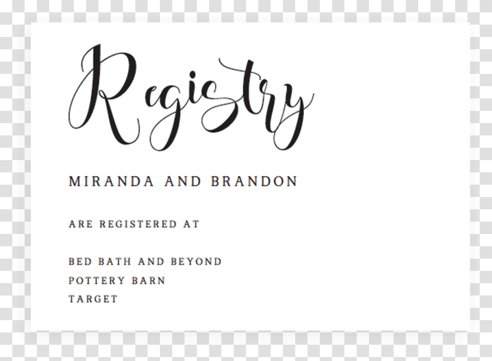 Pottery Barn Wedding Registry Calligraphy, Handwriting, Letter, Label Transparent Png