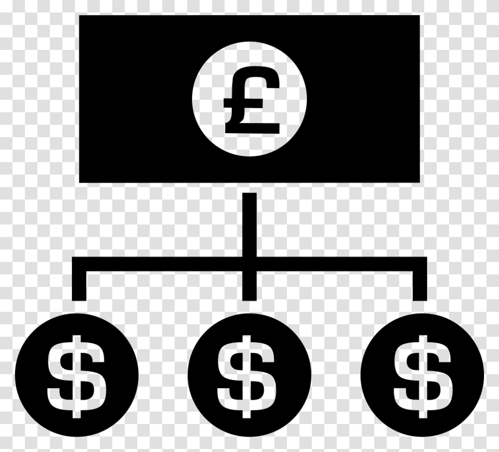Pounds Money Bill With Down Lines To Dollars Coins Design Strategy Icon, Number, Stencil Transparent Png