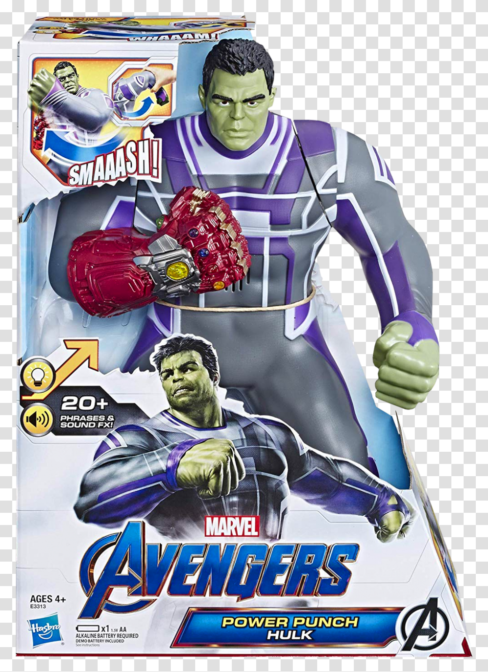 Power Punch Hulk 10 Action Figure With Sound Fx Avengers Endgame Power Punch Hulk, Person, Human, Advertisement, Poster Transparent Png
